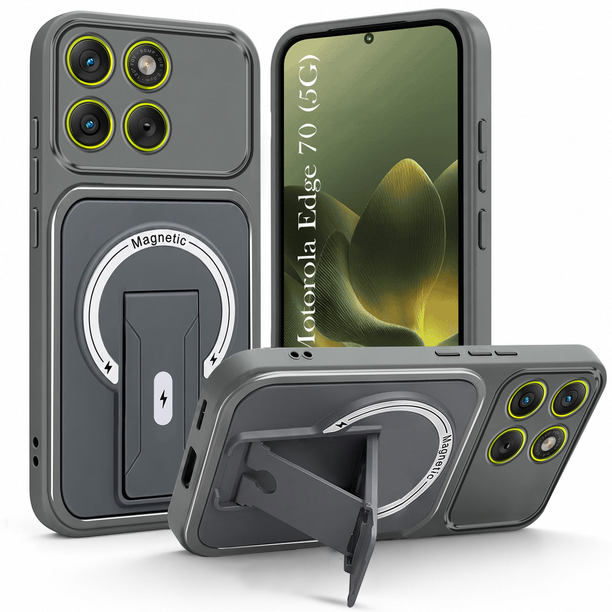 For Motorola Moto Edge 70 Back Case Cover Metallic (Hybrid Armor Kickstand | MagSafe Compatible | Camera Protection Shockproof)