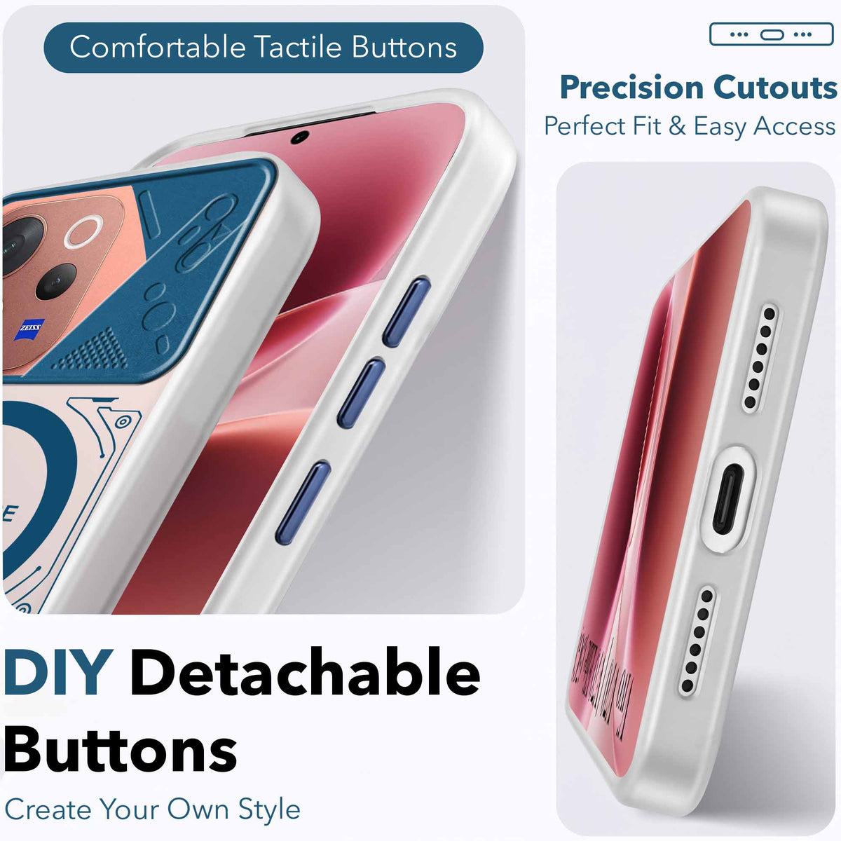 For Vivo V70 | Vivo V70 Elite 5G Metallic Back Cover Case (Metallic Camera Protection & Buttons | Translucent Milky Shade | Hard Polycarbonate)