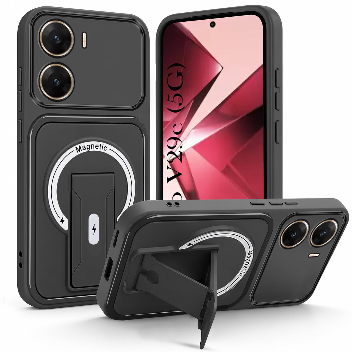 For Vivo V29e 5G Back Case Cover Metallic (Hybrid Armor Kickstand | MagSafe Compatible | Camera Protection Shockproof)
