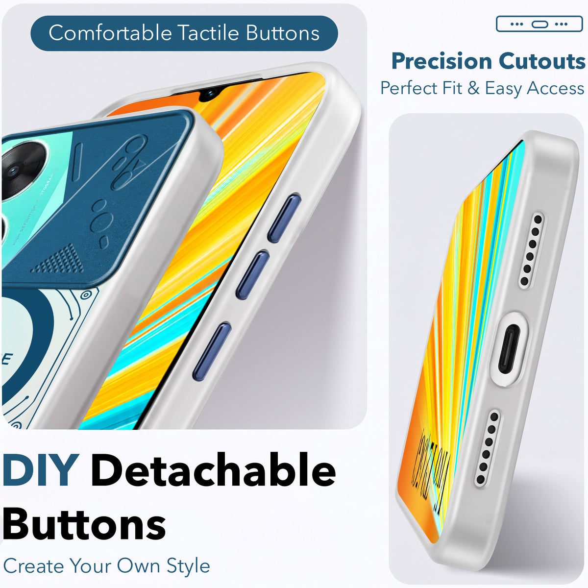 For Vivo T2 Metallic Back Cover Case (Metallic Camera Protection & Buttons | Translucent Milky Shade | Hard Polycarbonate)