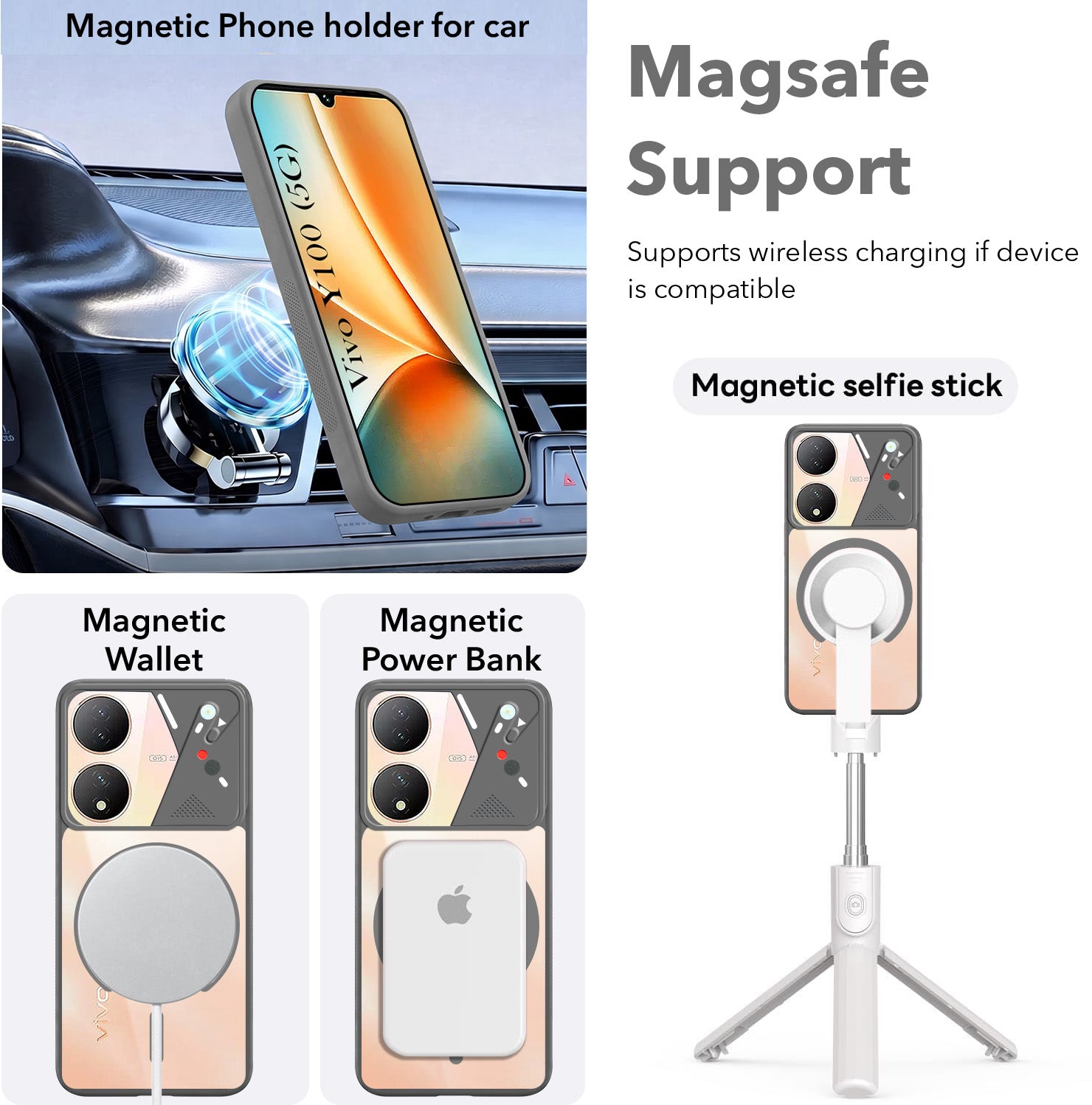 For Vivo Y100 Back Cover Case Lifetime Anti-Yellow Clear (Camera Protection | Side Grip | Wireless MagSafe Compatible)