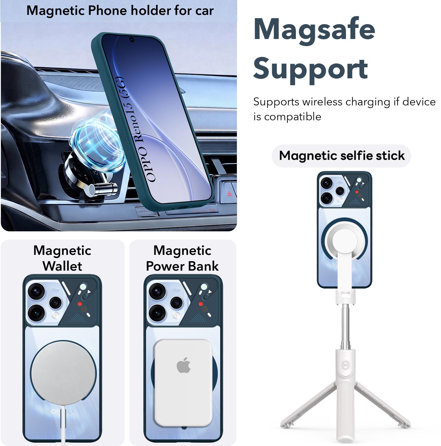For Oppo Reno15 5G | Oppo Reno 15 5G Back Cover Case Lifetime Anti-Yellow Clear (Camera Protection | Side Grip | Wireless MagSafe Compatible)