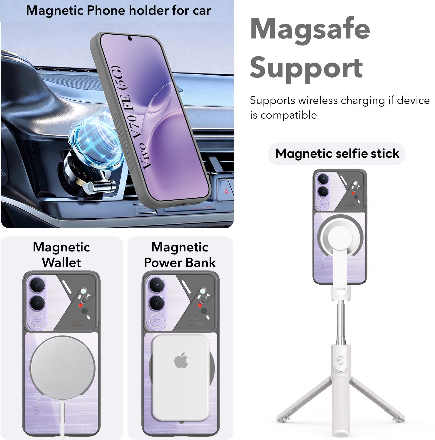 For Vivo V70 FE 5G Back Cover Case Lifetime Anti-Yellow Clear (Camera Protection | Side Grip | Wireless MagSafe Compatible)