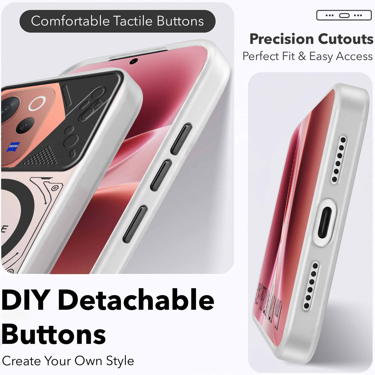 For Vivo V70 | Vivo V70 Elite 5G Metallic Back Cover Case (Metallic Camera Protection & Buttons | Translucent Milky Shade | Hard Polycarbonate)