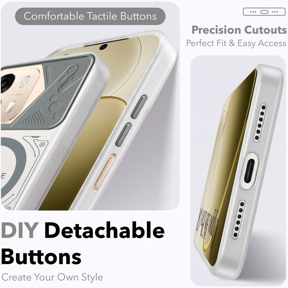 For Oppo A6 Pro Metallic Back Cover Case (Metallic Camera Protection & Buttons | Translucent Milky Shade | Hard Polycarbonate)