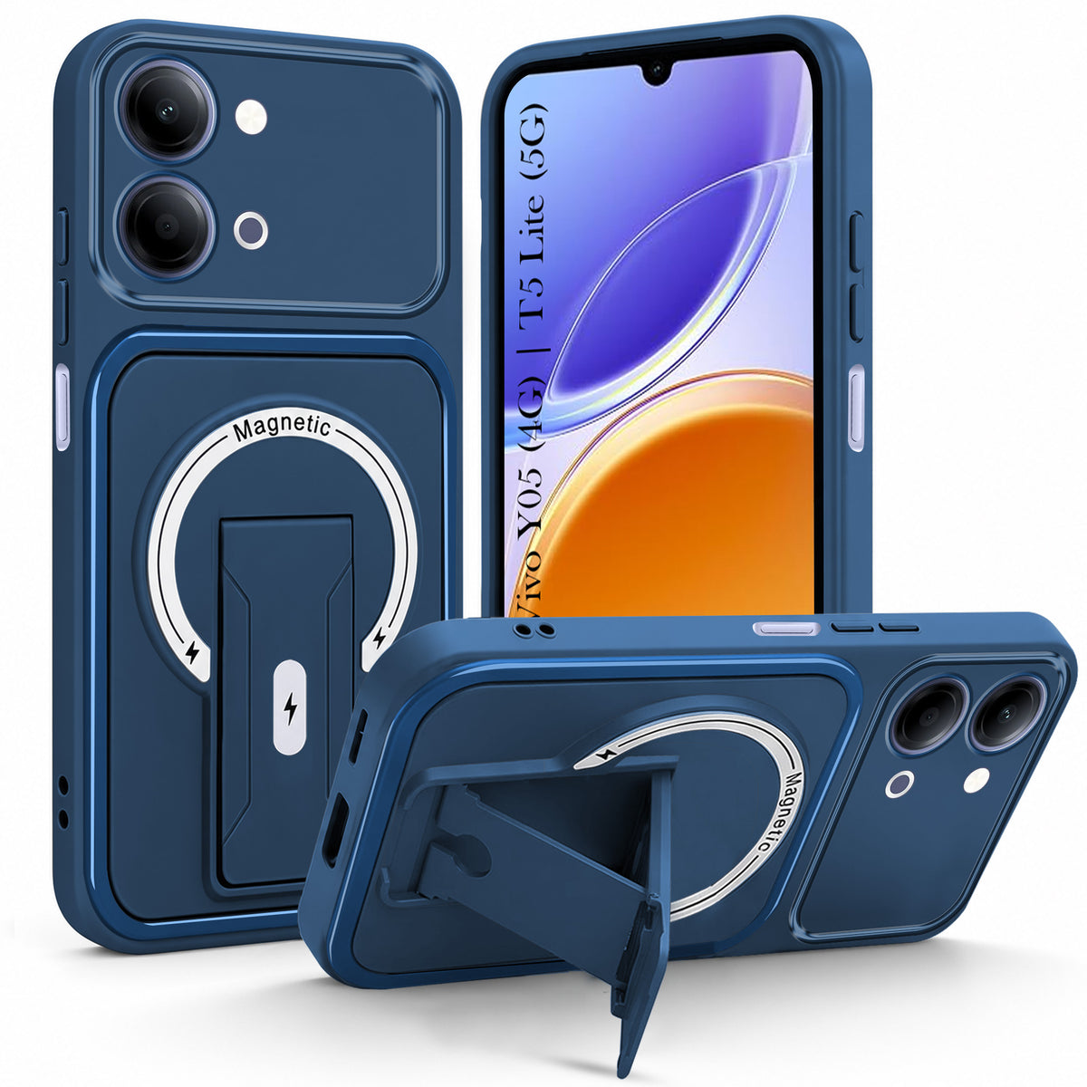 For Vivo Y05 4G | Vivo T5 Lite 5G Back Case Cover Metallic (Hybrid Armor Kickstand | MagSafe Compatible | Camera Protection Shockproof)