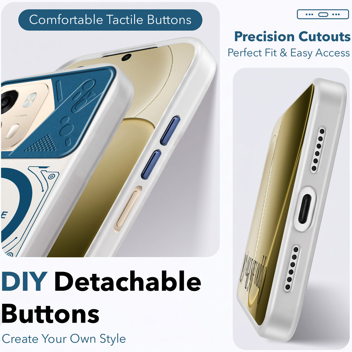 For Oppo A6 Pro Metallic Back Cover Case (Metallic Camera Protection & Buttons | Translucent Milky Shade | Hard Polycarbonate)