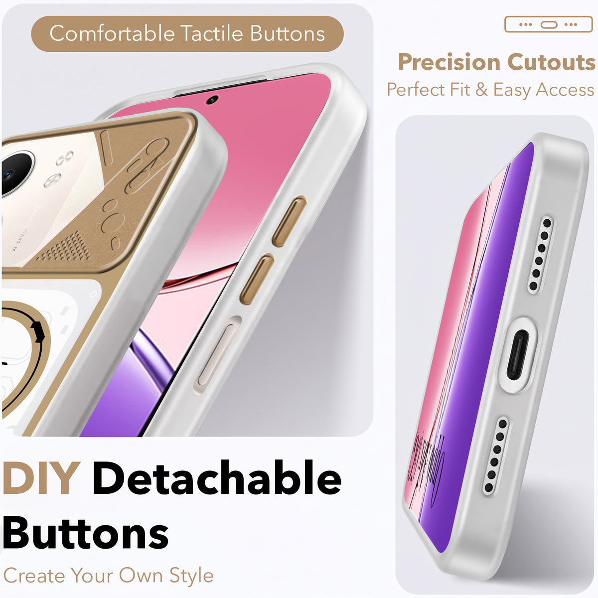 For Oppo A5X Metallic Back Cover Case (Metallic Camera Protection & Buttons | Translucent Milky Shade | Hard Polycarbonate)