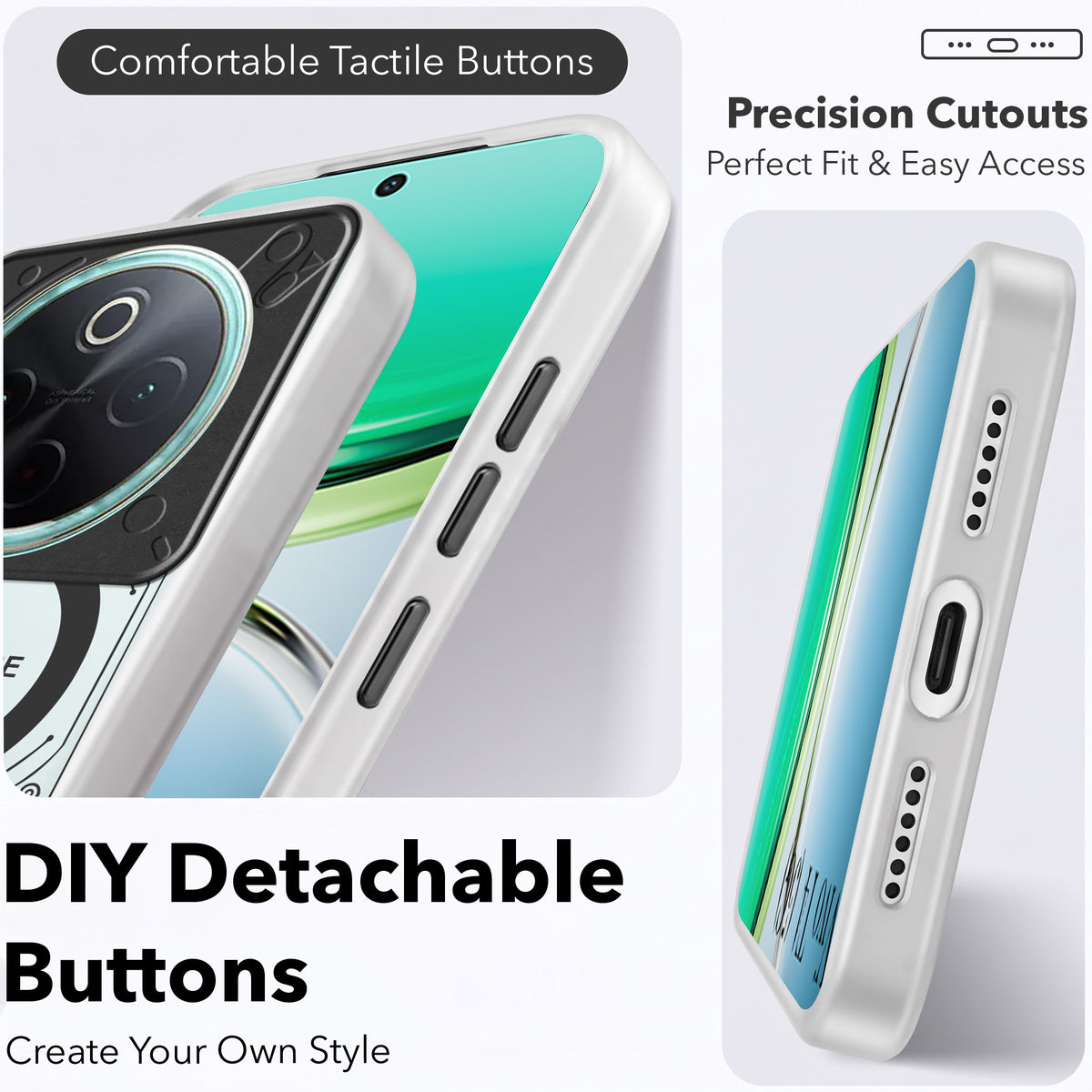 For Vivo T4 Metallic Back Cover Case (Metallic Camera Protection & Buttons | Translucent Milky Shade | Hard Polycarbonate)
