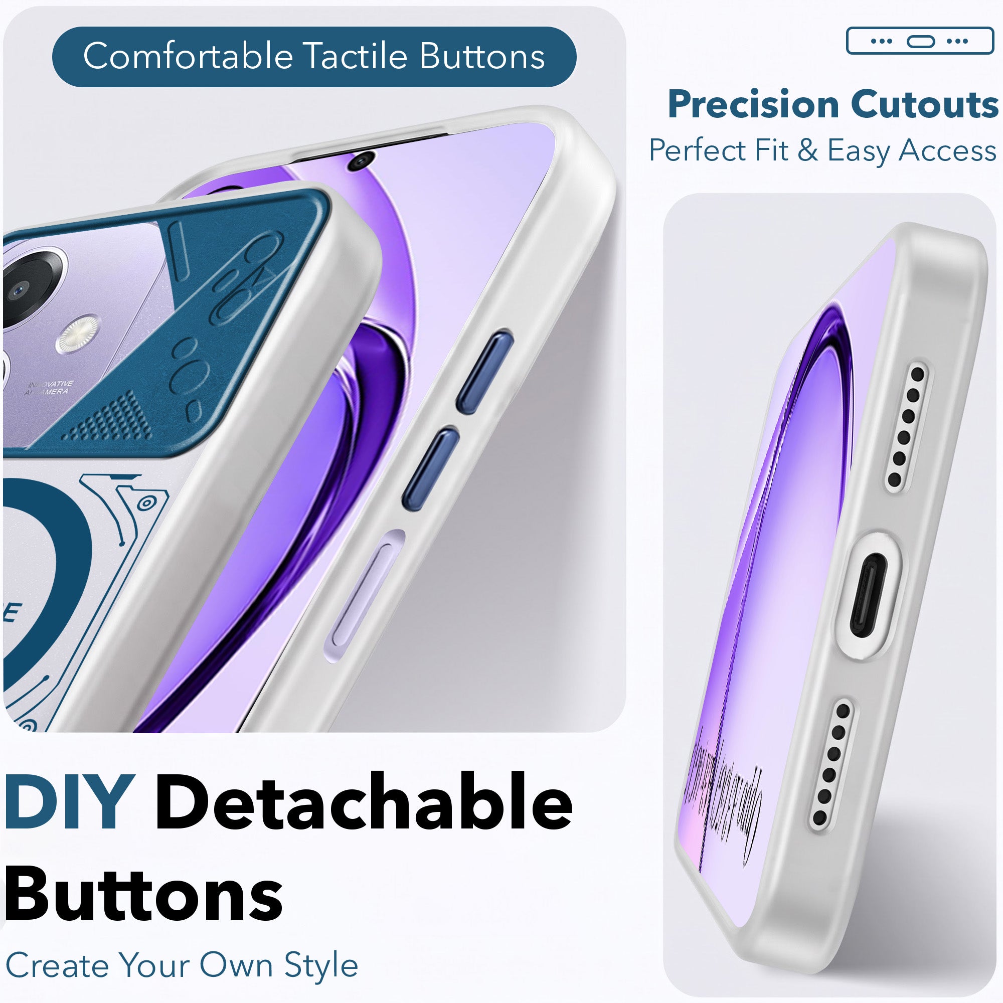 For Oppo A3X (4G/5G) | Oppo A3 5G Metallic Back Cover Case (Metallic Camera Protection & Buttons | Translucent Milky Shade | Hard Polycarbonate)