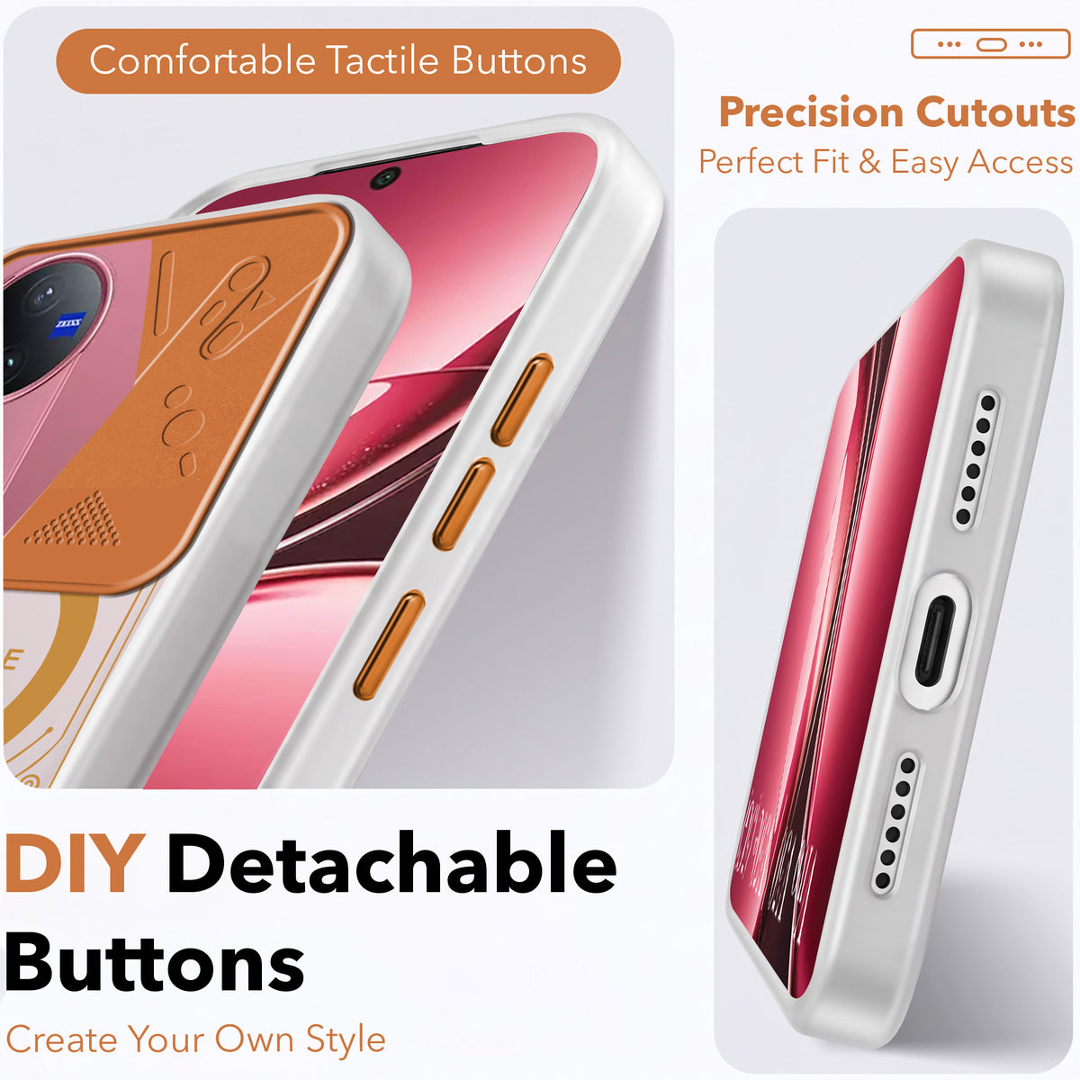For Vivo V50 | Vivo V50e  Metallic Back Cover Case (Metallic Camera Protection & Buttons | Translucent Milky Shade | Hard Polycarbonate)