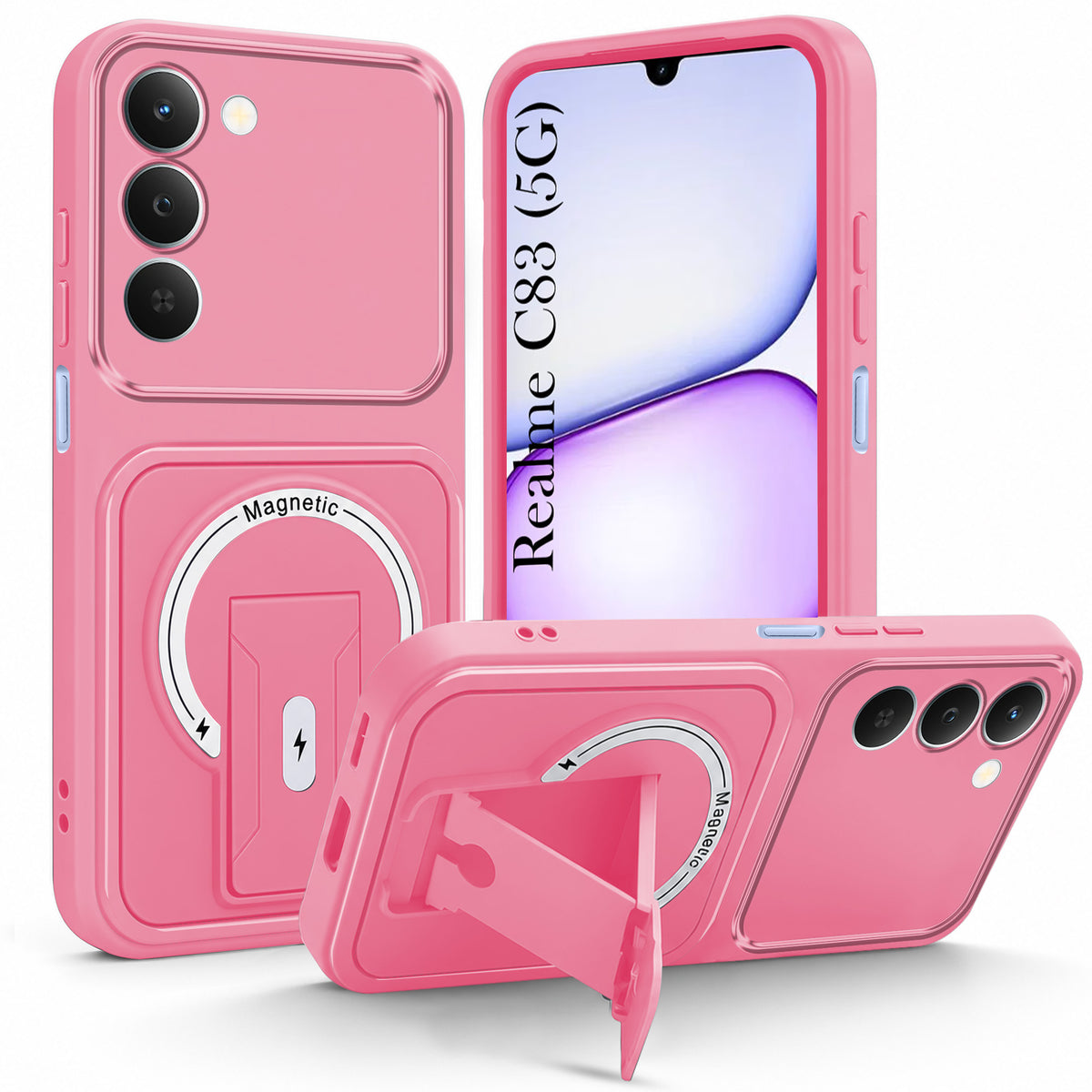 For Realme C83 5G Back Case Cover Metallic (Hybrid Armor Kickstand | MagSafe Compatible | Camera Protection Shockproof)