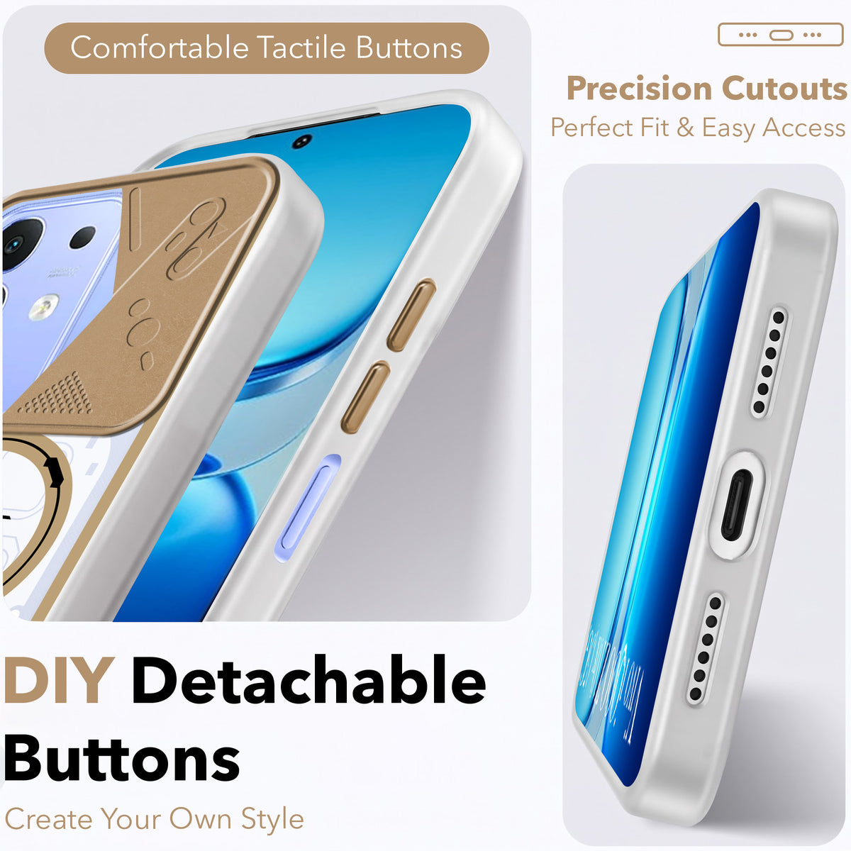 For Vivo iQOO Z10x Metallic Back Cover Case (Metallic Camera Protection & Buttons | Translucent Milky Shade | Hard Polycarbonate)
