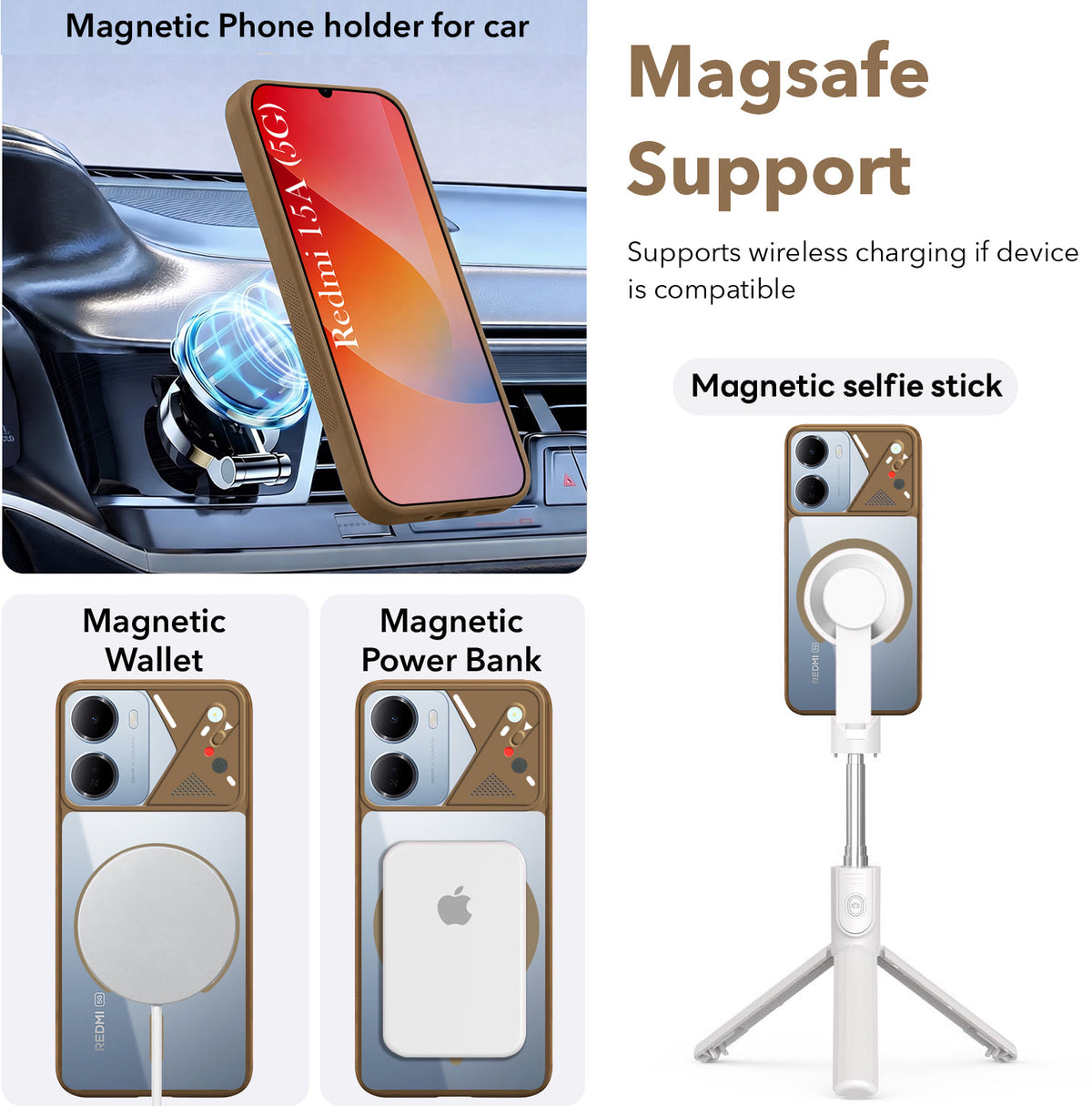 For Redmi 15A 5G Back Cover Case Lifetime Anti-Yellow Clear (Camera Protection | Side Grip | Wireless MagSafe Compatible)