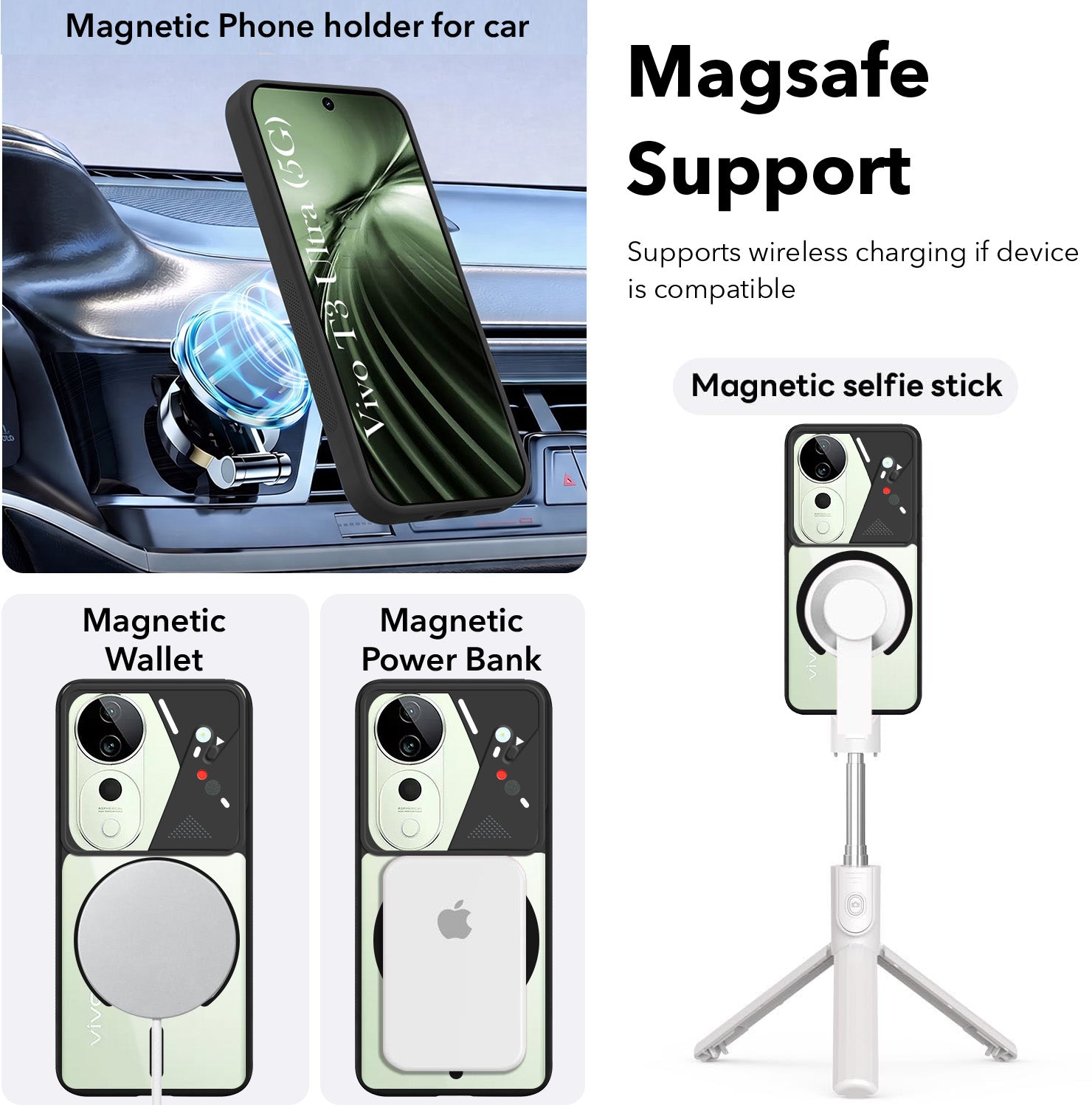 For Vivo T3 Ultra Back Cover Case Lifetime Anti-Yellow Clear (Camera Protection | Side Grip | Wireless MagSafe Compatible)