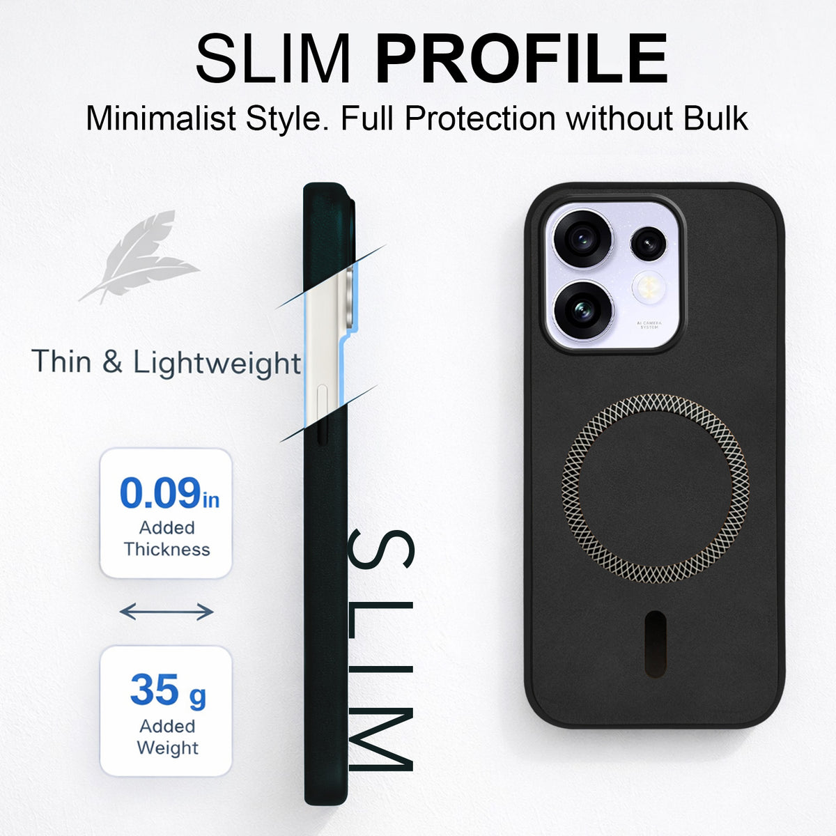For Oppo Reno 16 Back Cover Case Leather Finish (MagSafe Compatible Wireless Charging | Soft Touch | Camera Bump Protection)