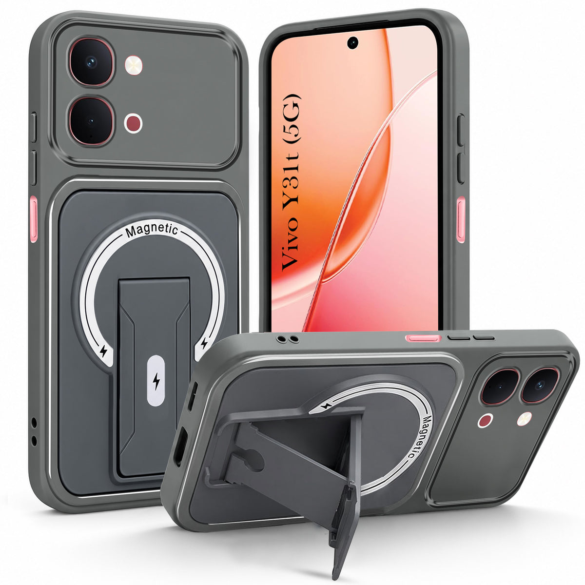 For Vivo Y31T 5G Back Case Cover Metallic (Hybrid Armor Kickstand | MagSafe Compatible | Camera Protection Shockproof)