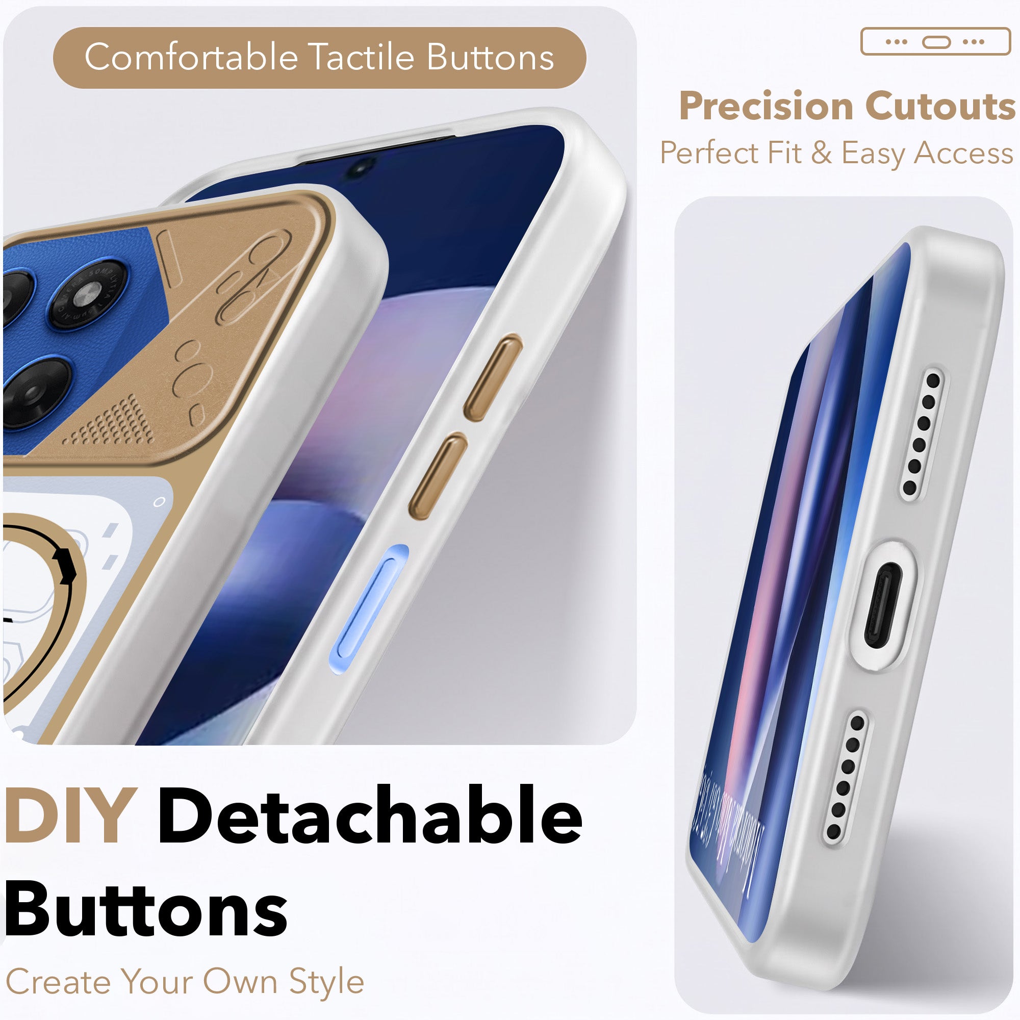 For Motorola Moto G37 Metallic Back Cover Case (Metallic Camera Protection & Buttons | Translucent Milky Shade | Hard Polycarbonate)