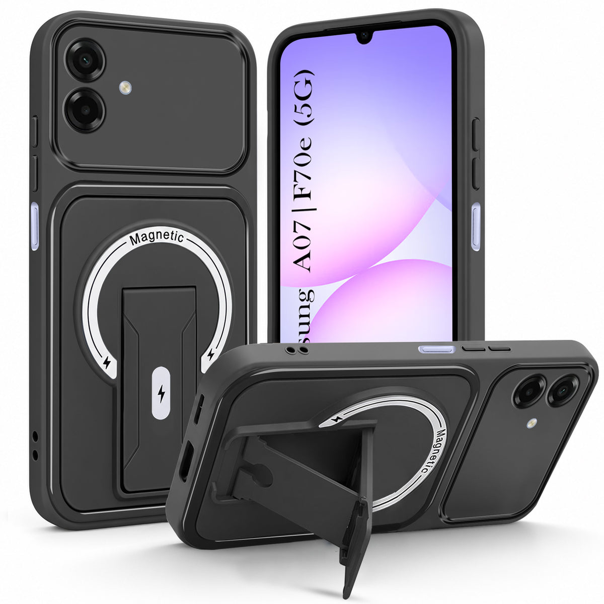 For Samsung Galaxy A07 5G | F70e 5G Back Case Cover Metallic (Hybrid Armor Kickstand | MagSafe Compatible | Camera Protection Shockproof)