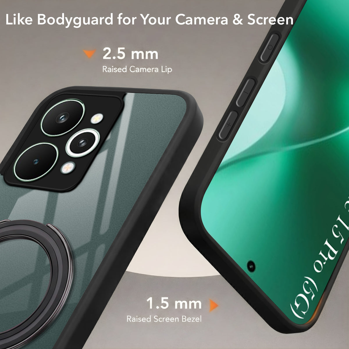 For Realme 15 Pro Back Cover Case (Kick Stand Ring Holder | Life time Anti Yellow | Camera Protection)