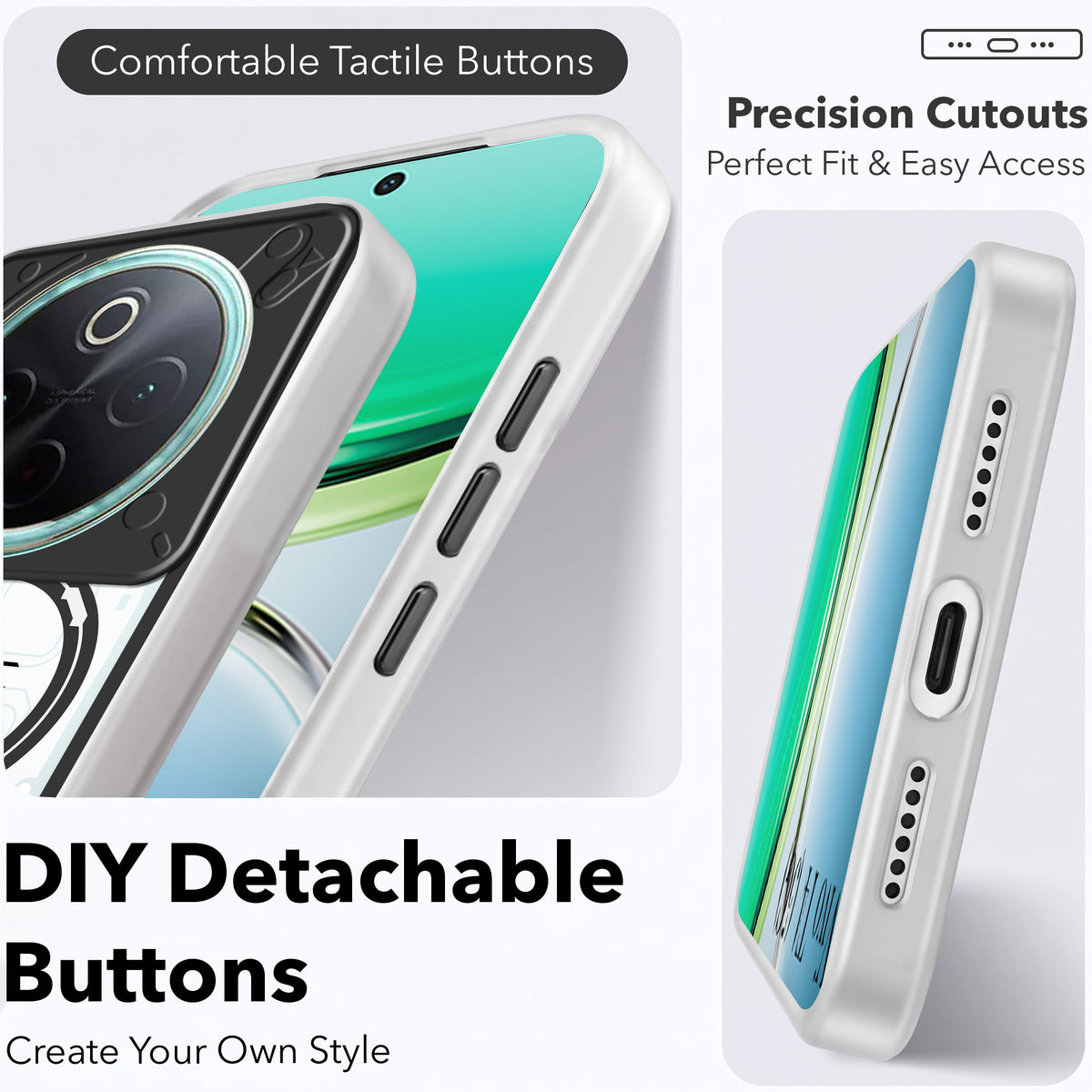 For Vivo T4 Metallic Back Cover Case (Metallic Camera Protection & Buttons | Translucent Milky Shade | Hard Polycarbonate)