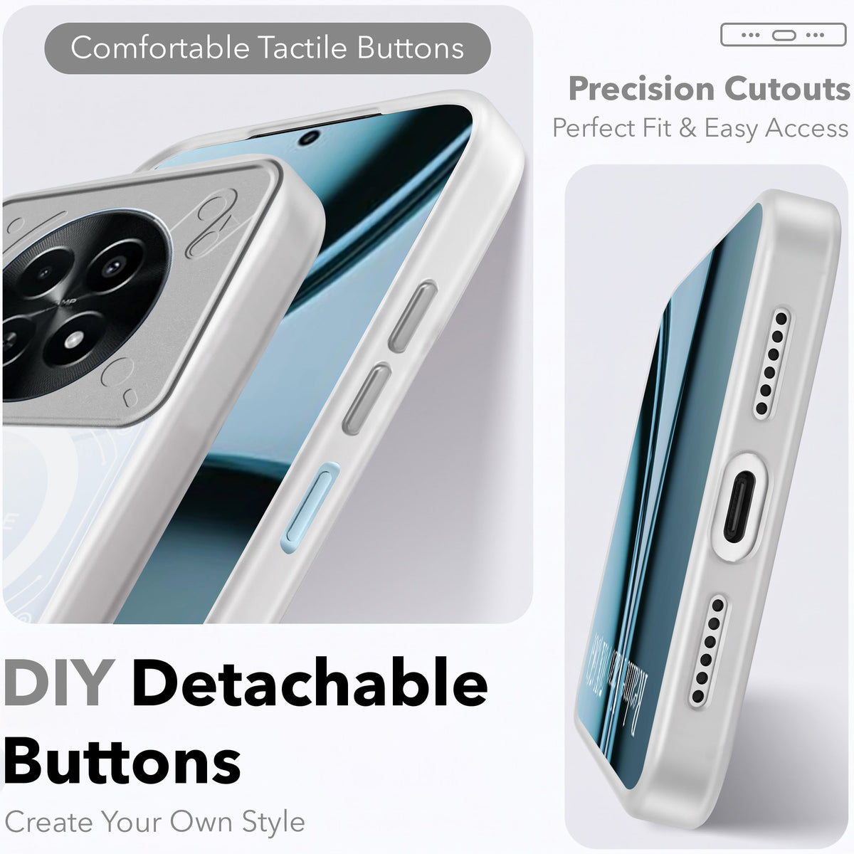 For Realme Narzo 70x 5G Metallic Back Cover Case (Metallic Camera Protection & Buttons | Translucent Milky Shade | Hard Polycarbonate)