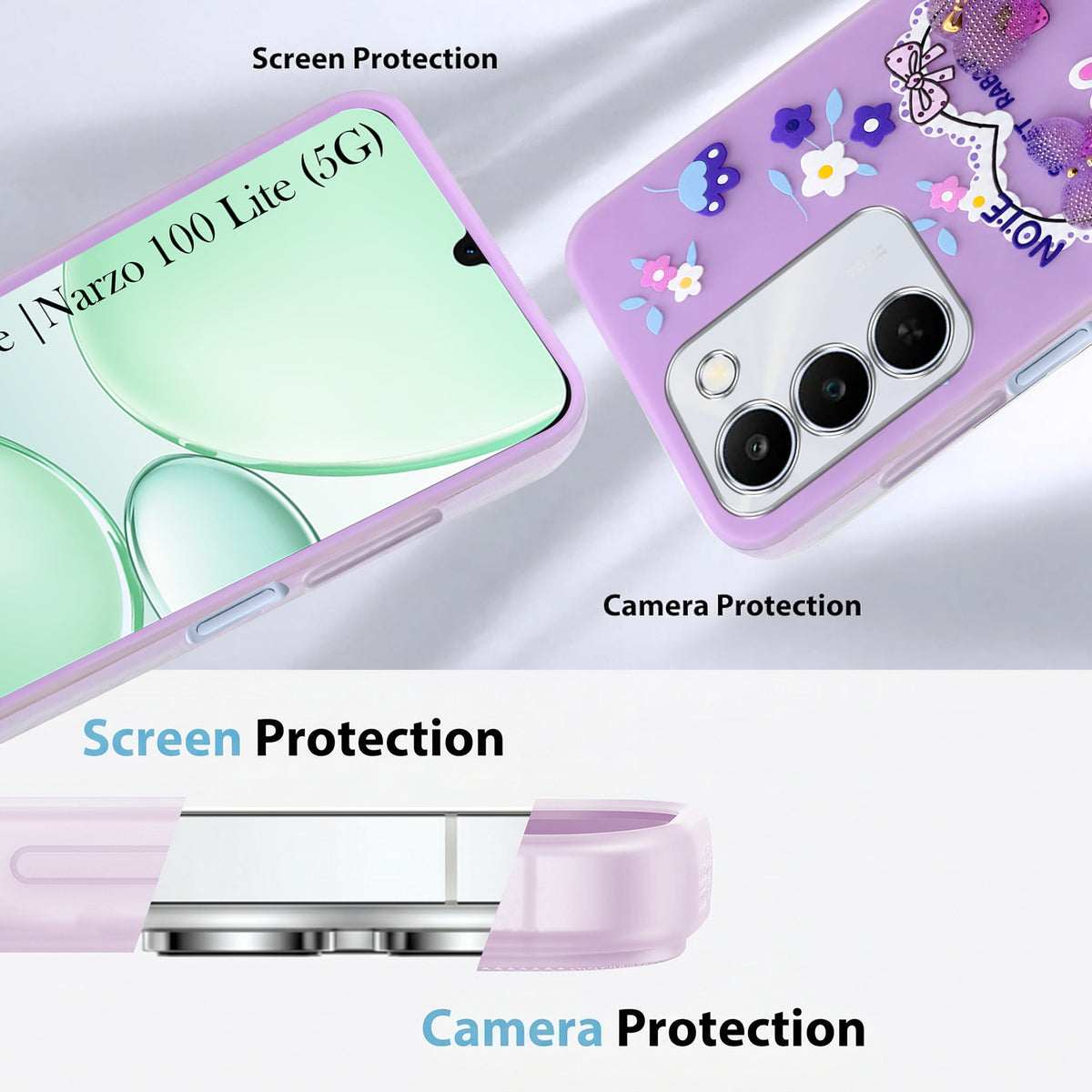For Realme P4 Lite 5G | Narzo 100 Lite 5G Back Cover Case (3D Cute Heart Strap Holder | Camera Protection | Designer Girls Print)