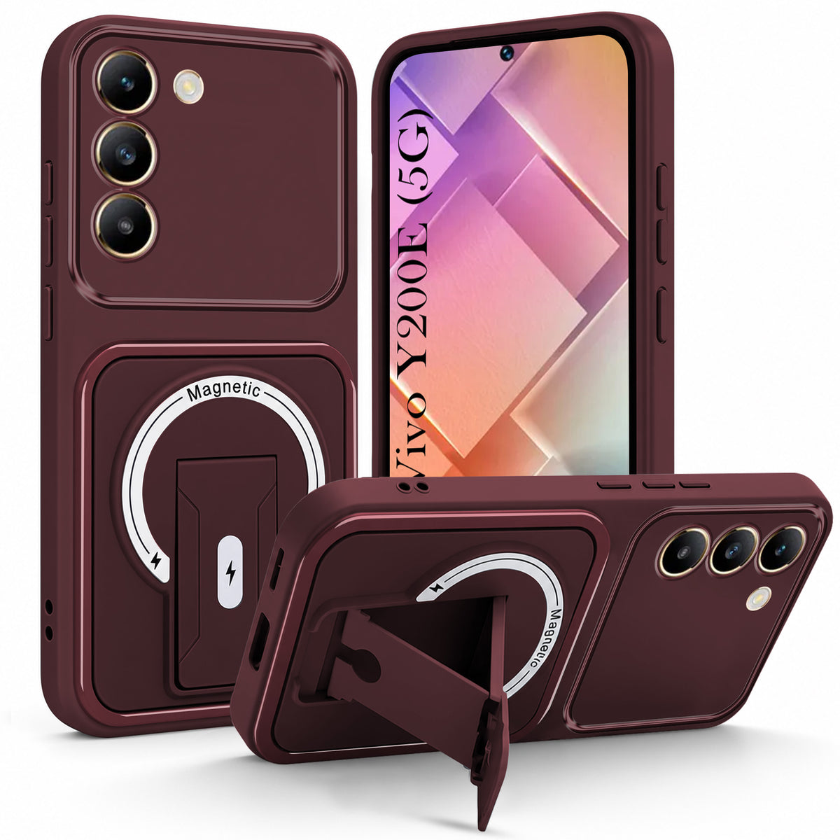 For Vivo Y200e Back Case Cover Metallic (Hybrid Armor Kickstand | MagSafe Compatible | Camera Protection Shockproof)