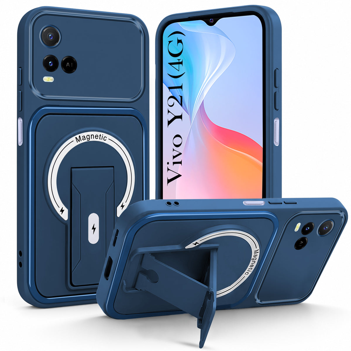 For Vivo Y21 2021 Back Case Cover Metallic (Hybrid Armor Kickstand | MagSafe Compatible | Camera Protection Shockproof)