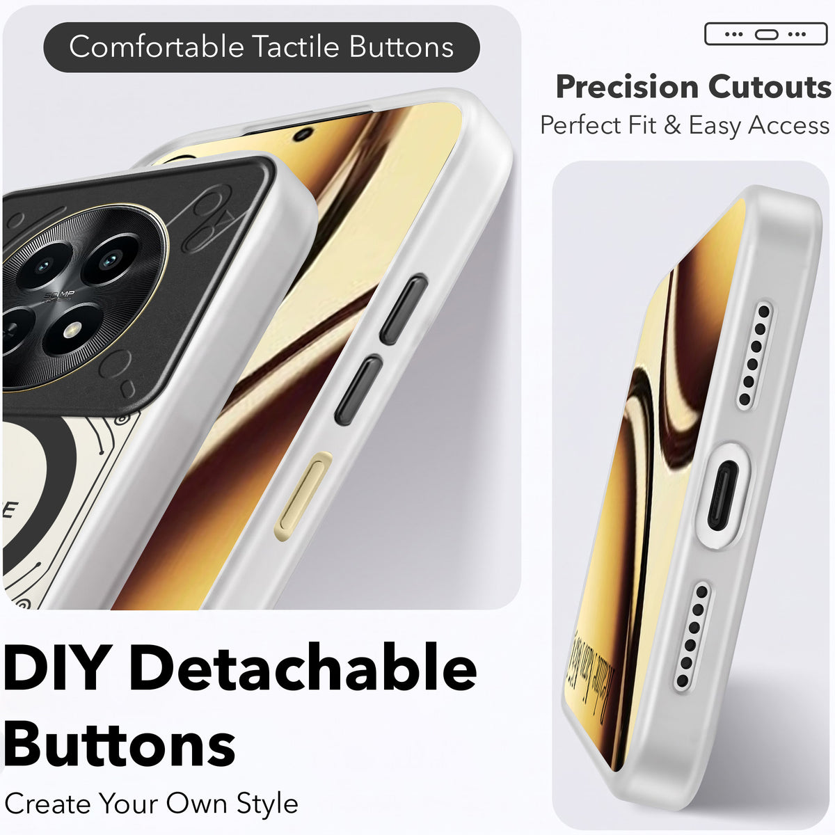 For Realme Narzo N65 5G Metallic Back Cover Case (Metallic Camera Protection & Buttons | Translucent Milky Shade | Hard Polycarbonate)