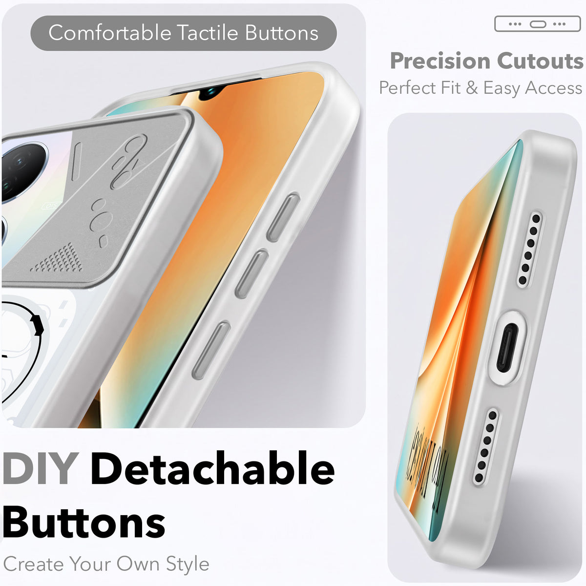 For Vivo Y100 5G Metallic Back Cover Case (Metallic Camera Protection & Buttons | Translucent Milky Shade | Hard Polycarbonate)