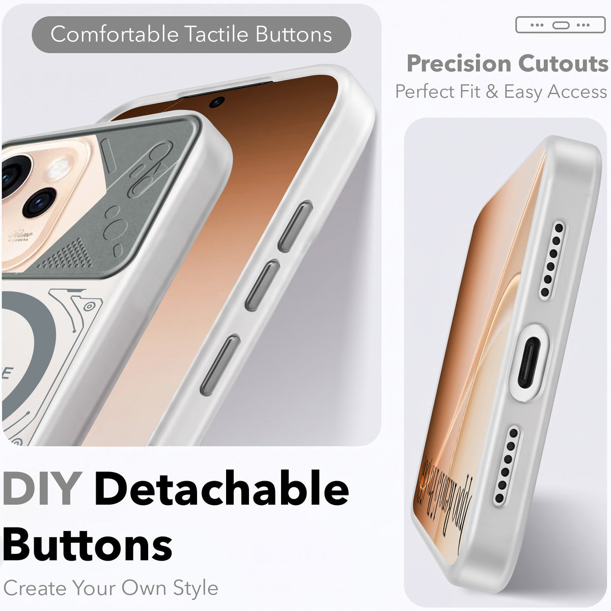 For Oppo Reno15 Pro 5G | Oppo Reno 15 Pro 5G Metallic Back Cover Case (Metallic Camera Protection & Buttons | Translucent Milky Shade | Hard Polycarbonate)