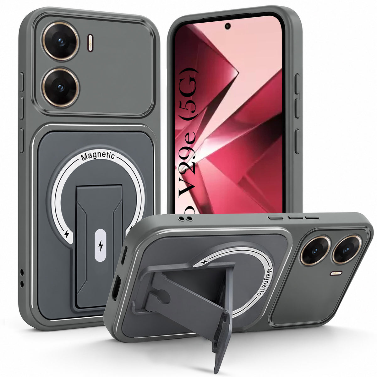 For Vivo V29e 5G Back Case Cover Metallic (Hybrid Armor Kickstand | MagSafe Compatible | Camera Protection Shockproof)