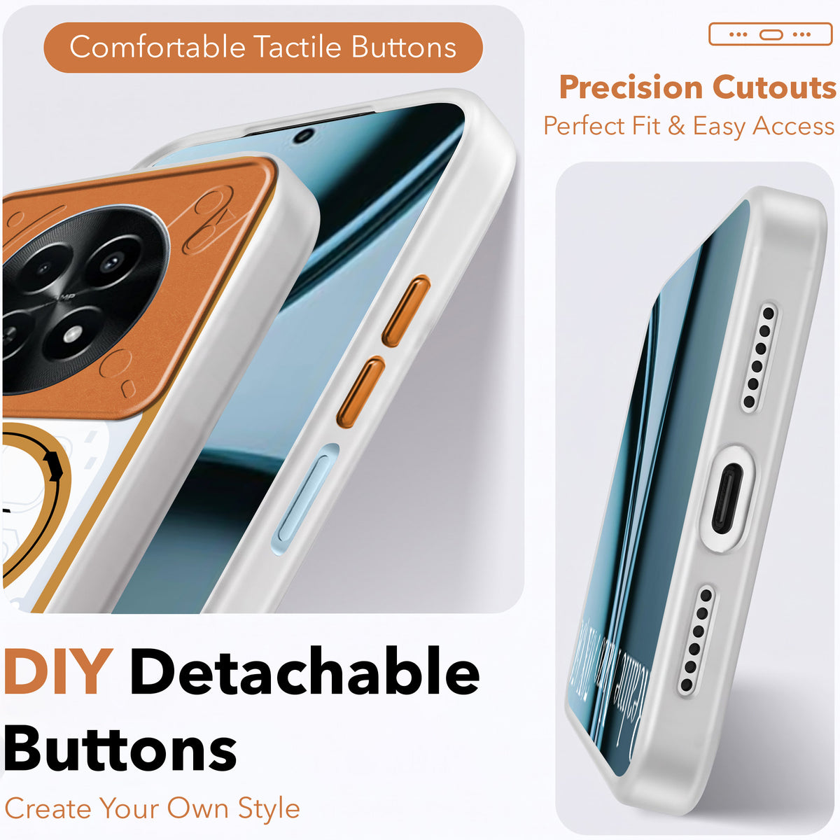 For Realme Narzo 70x 5G Metallic Back Cover Case (Metallic Camera Protection & Buttons | Translucent Milky Shade | Hard Polycarbonate)