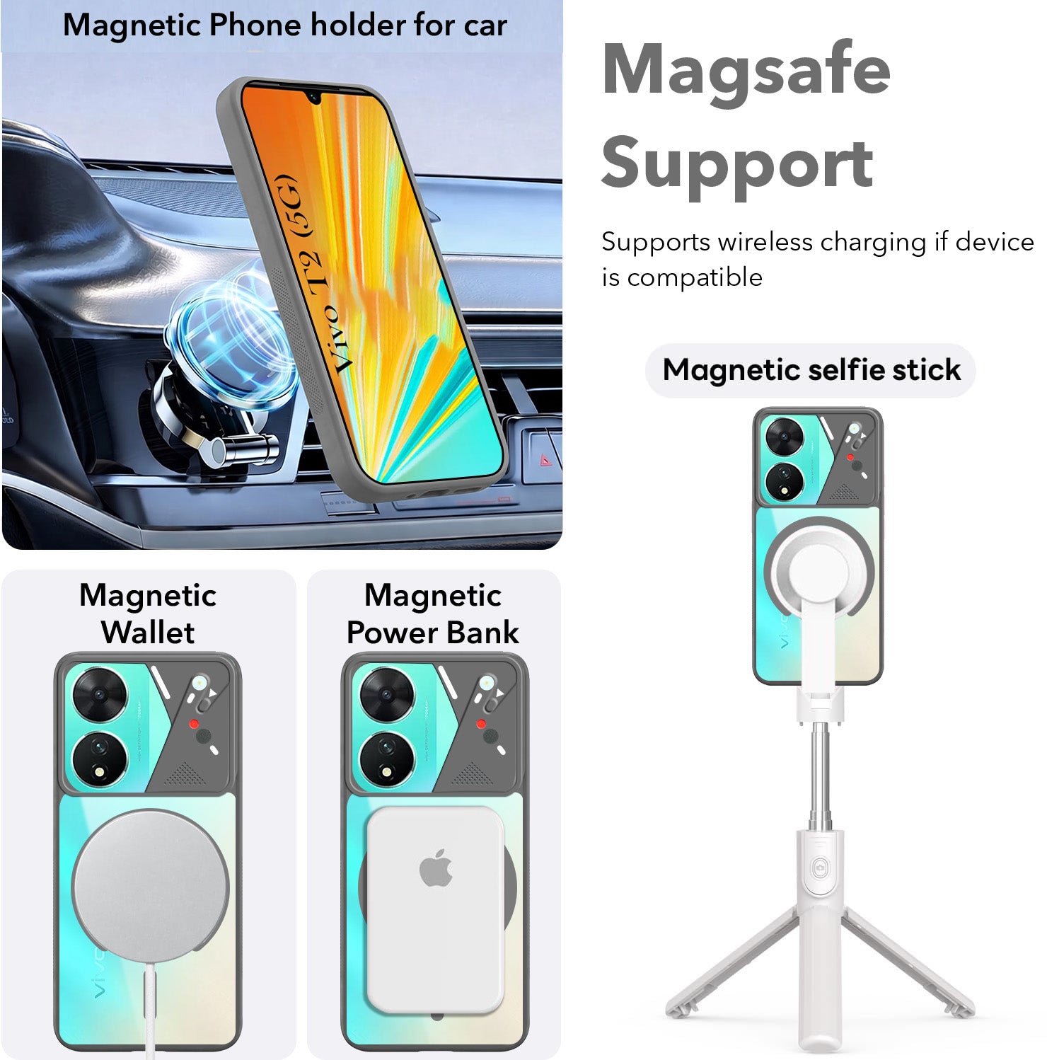 For Vivo T2 Back Cover Case Lifetime Anti-Yellow Clear (Camera Protection | Side Grip | Wireless MagSafe Compatible)