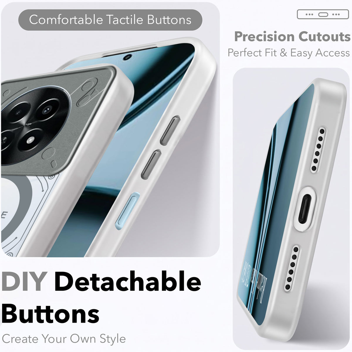 For Realme Narzo 70x 5G Metallic Back Cover Case (Metallic Camera Protection & Buttons | Translucent Milky Shade | Hard Polycarbonate)