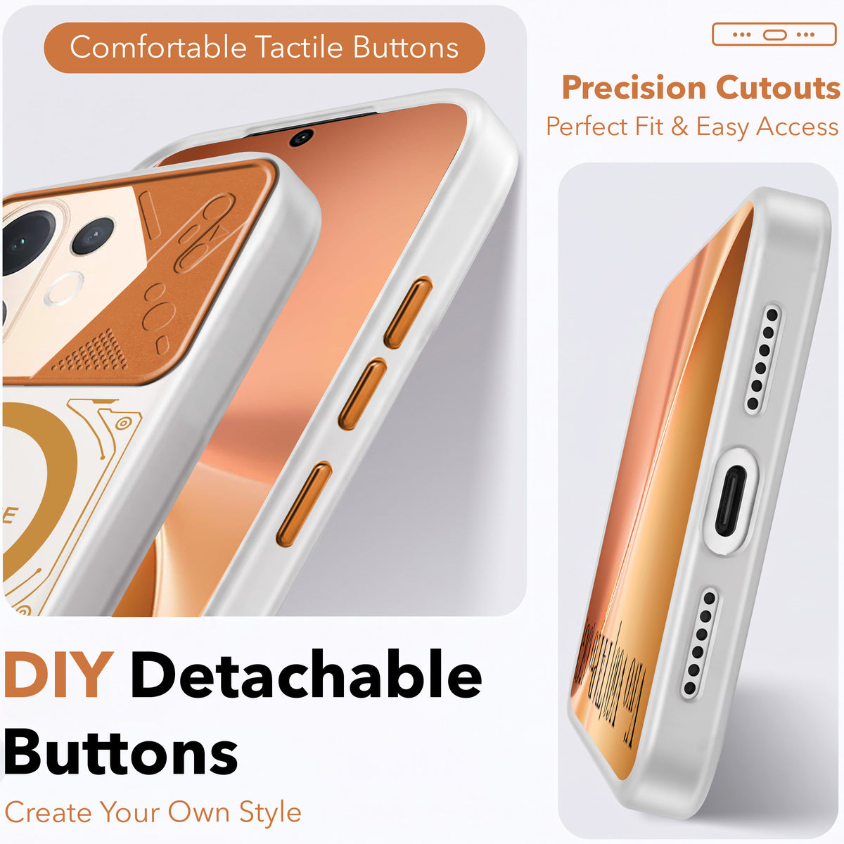 For Vivo V60 | Vivo T4 Pro Metallic Back Cover Case (Metallic Camera Protection & Buttons | Translucent Milky Shade | Hard Polycarbonate)