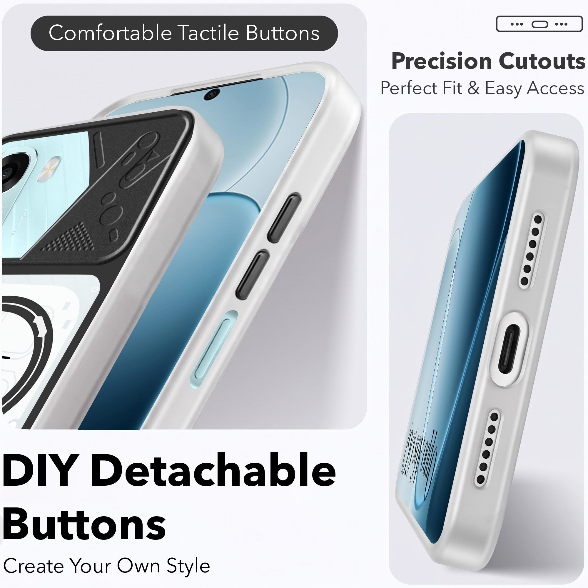 For Oppo A6X | Oppo A6S Metallic Back Cover Case (Metallic Camera Protection & Buttons | Translucent Milky Shade | Hard Polycarbonate)