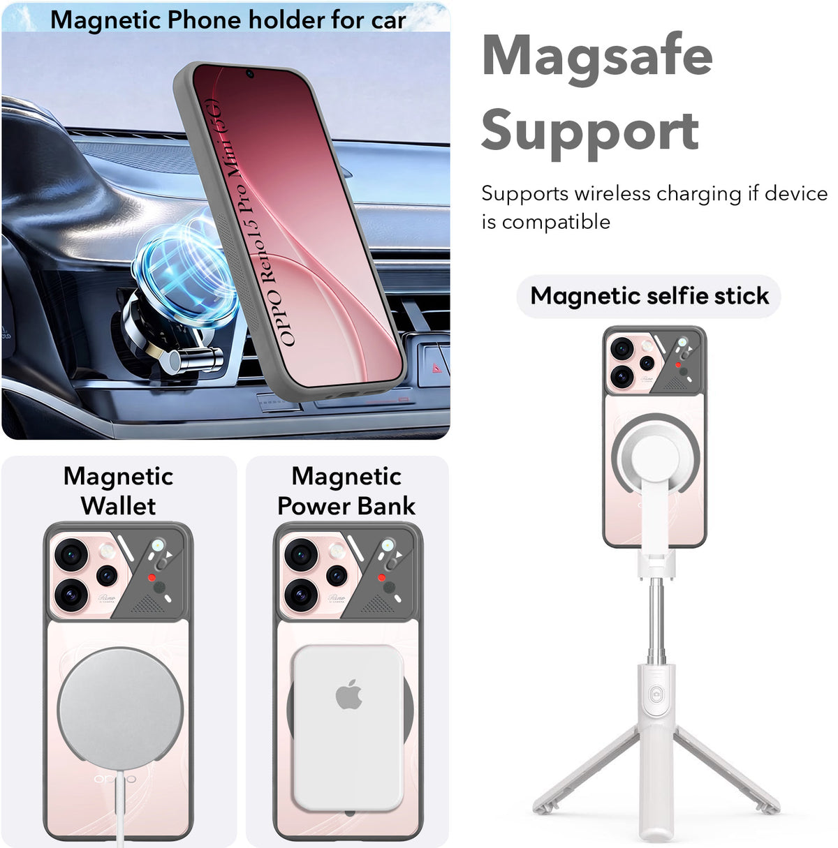 For Oppo Reno15 Pro Mini 5G | Oppo Reno 15 Pro Mini 5G Back Cover Case Lifetime Anti-Yellow Clear (Camera Protection | Side Grip | Wireless MagSafe Compatible)