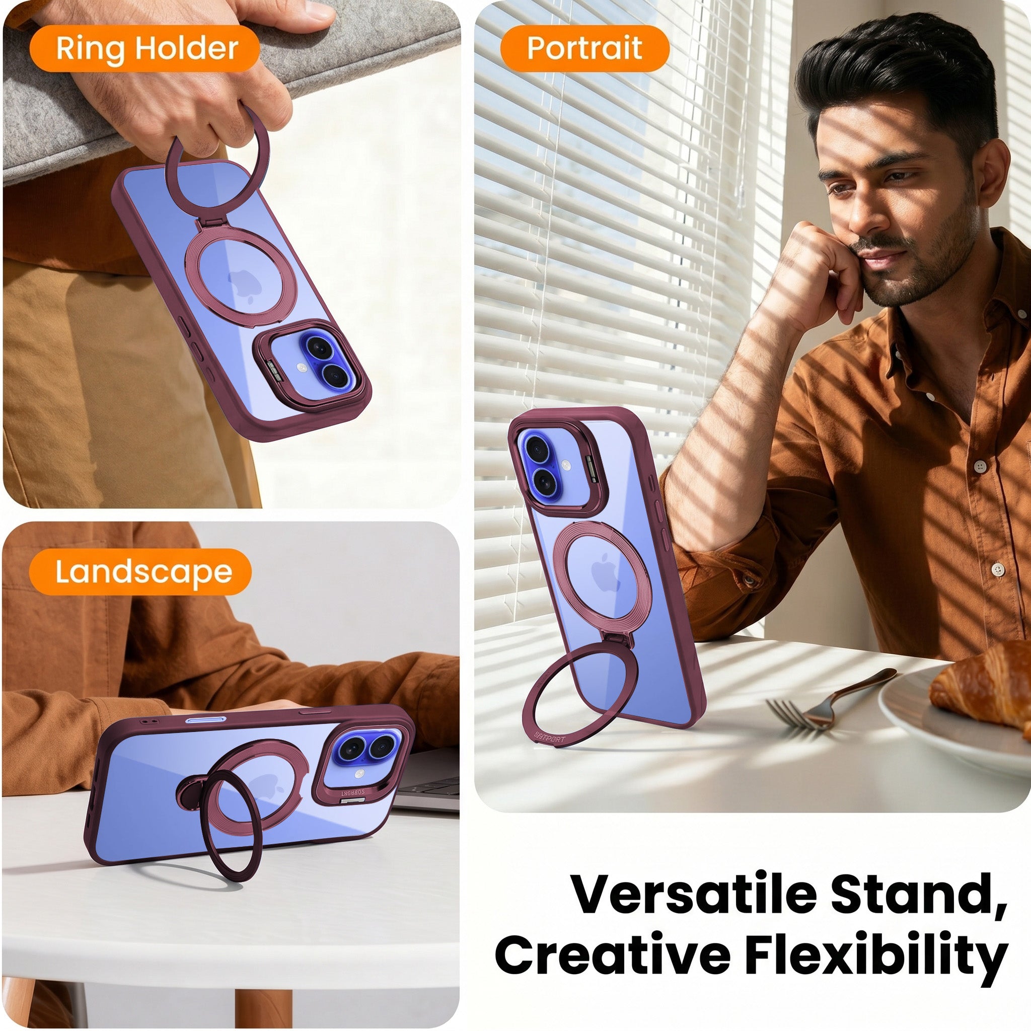 For Apple iPhone 16 Plus Back Cover Case Crystal (Lifetime Anti Yellow | Magnetic Ring Stand | Camera Lens Protection | MagSafe Compatible)