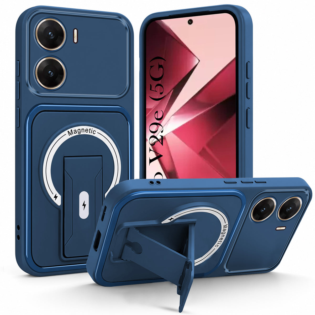 For Vivo V29e 5G Back Case Cover Metallic (Hybrid Armor Kickstand | MagSafe Compatible | Camera Protection Shockproof)