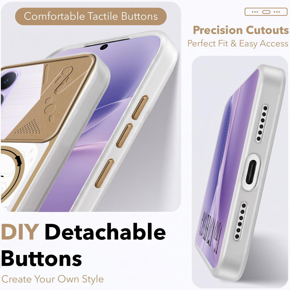 For Vivo V70 FE 5G Metallic Back Cover Case (Metallic Camera Protection & Buttons | Translucent Milky Shade | Hard Polycarbonate)