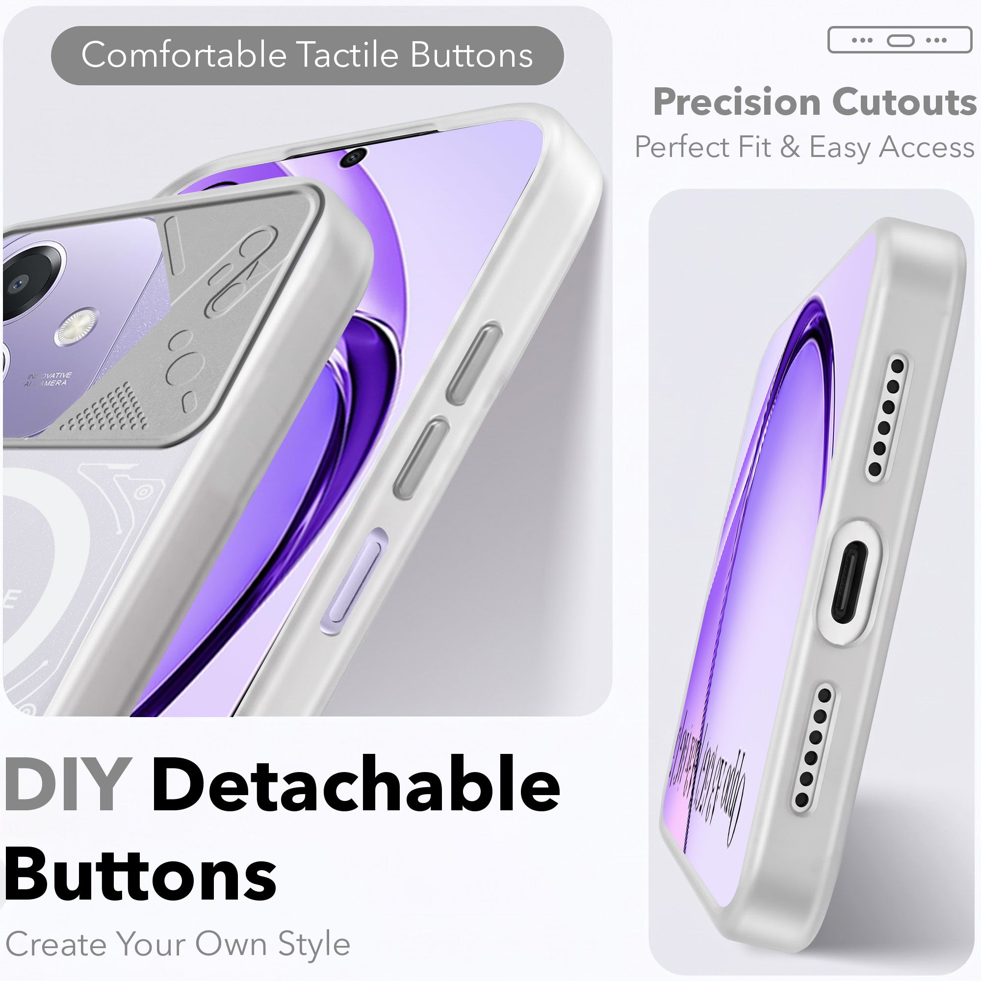 For Oppo A3X (4G/5G) | Oppo A3 5G Metallic Back Cover Case (Metallic Camera Protection & Buttons | Translucent Milky Shade | Hard Polycarbonate)
