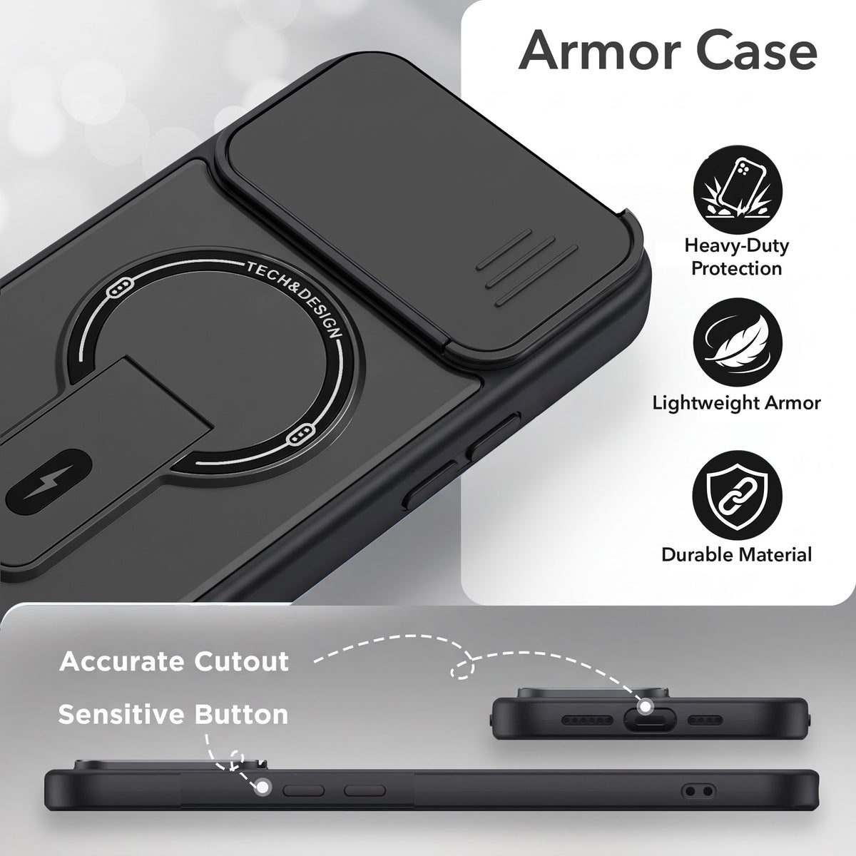 For Nothing Phone 3A Lite Back Case Cover Metallic (Hybrid Armor Kickstand | Sliding Shutter Camera Protection | MagSafe Compatible)