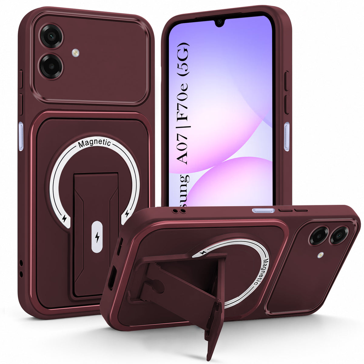 For Samsung Galaxy A07 5G | F70e 5G Back Case Cover Metallic (Hybrid Armor Kickstand | MagSafe Compatible | Camera Protection Shockproof)