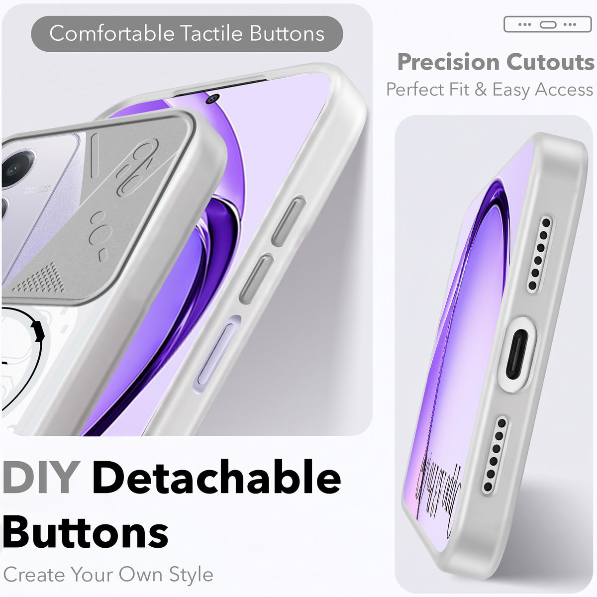 For Oppo A3 Pro 5G Metallic Back Cover Case (Metallic Camera Protection & Buttons | Translucent Milky Shade | Hard Polycarbonate)