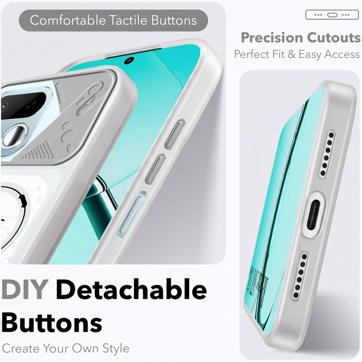 For Realme 16T 5G Metallic Back Cover Case (Metallic Camera Protection & Buttons | Translucent Milky Shade | Hard Polycarbonate)