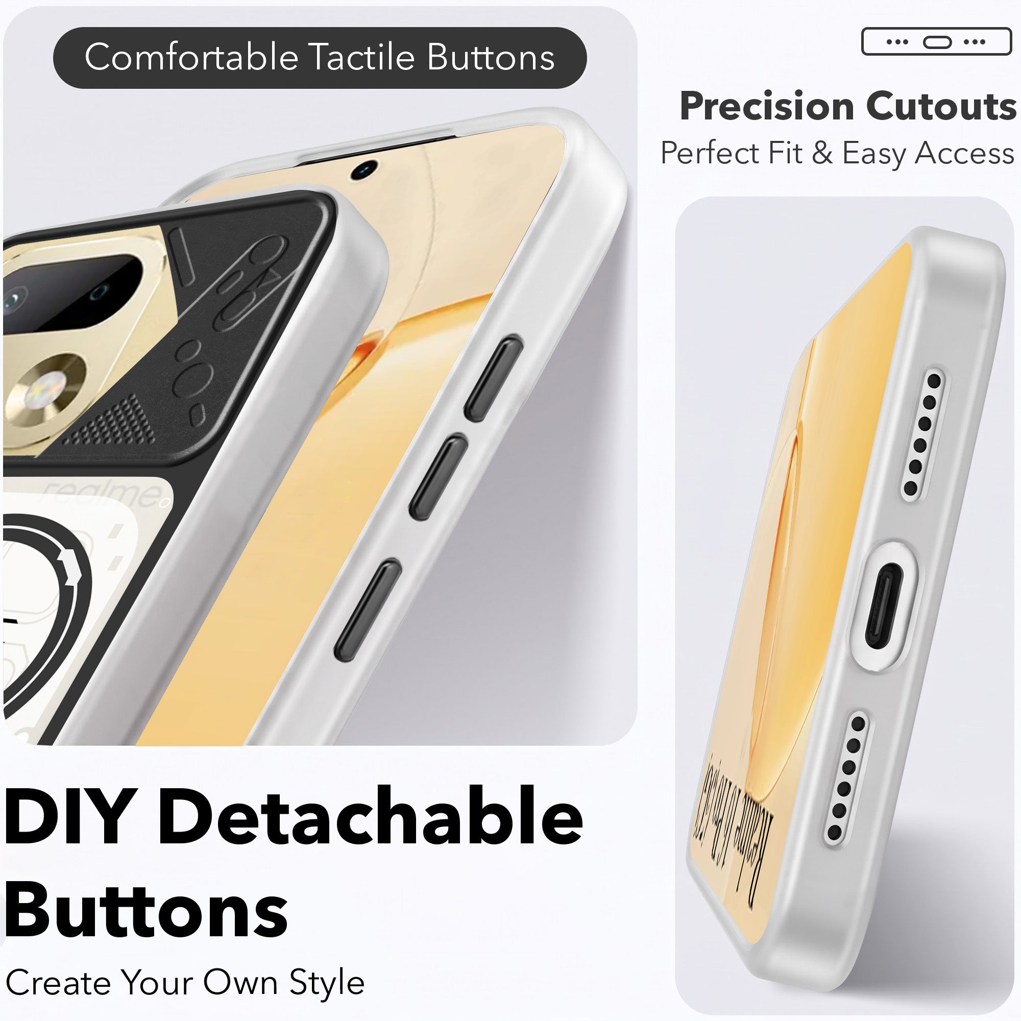 For Realme 16 Pro Metallic Back Cover Case (Metallic Camera Protection & Buttons | Translucent Milky Shade | Hard Polycarbonate)