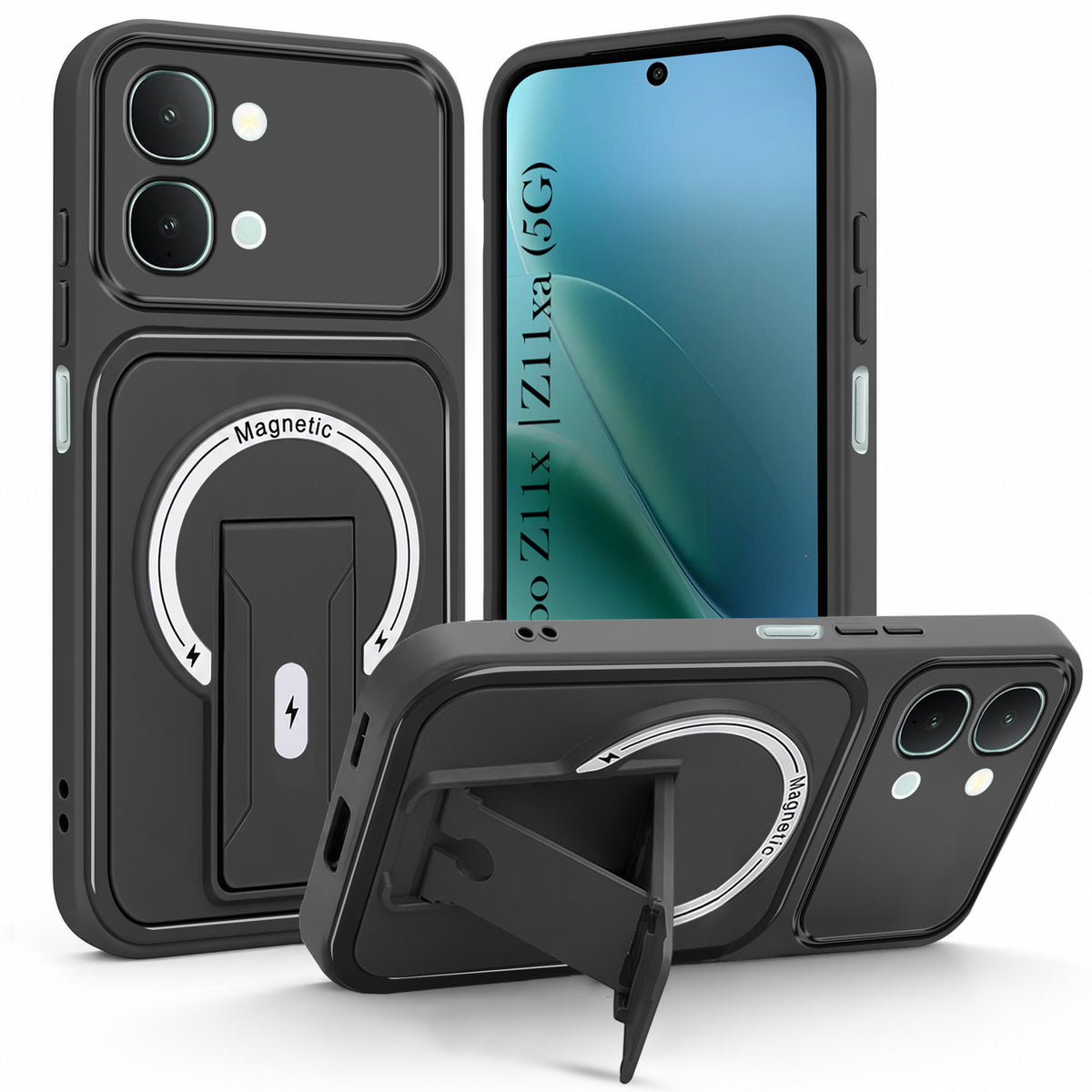 For Vivo iQOO Z11x 5G | Vivo iQOO Z11xa Back Case Cover Metallic (Hybrid Armor Kickstand | MagSafe Compatible | Camera Protection Shockproof)