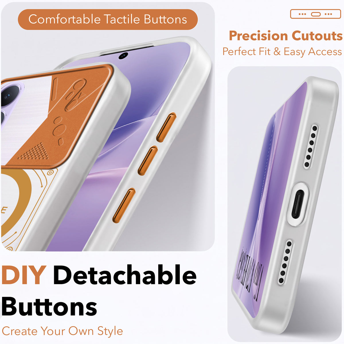 For Vivo V70 FE 5G Metallic Back Cover Case (Metallic Camera Protection & Buttons | Translucent Milky Shade | Hard Polycarbonate)